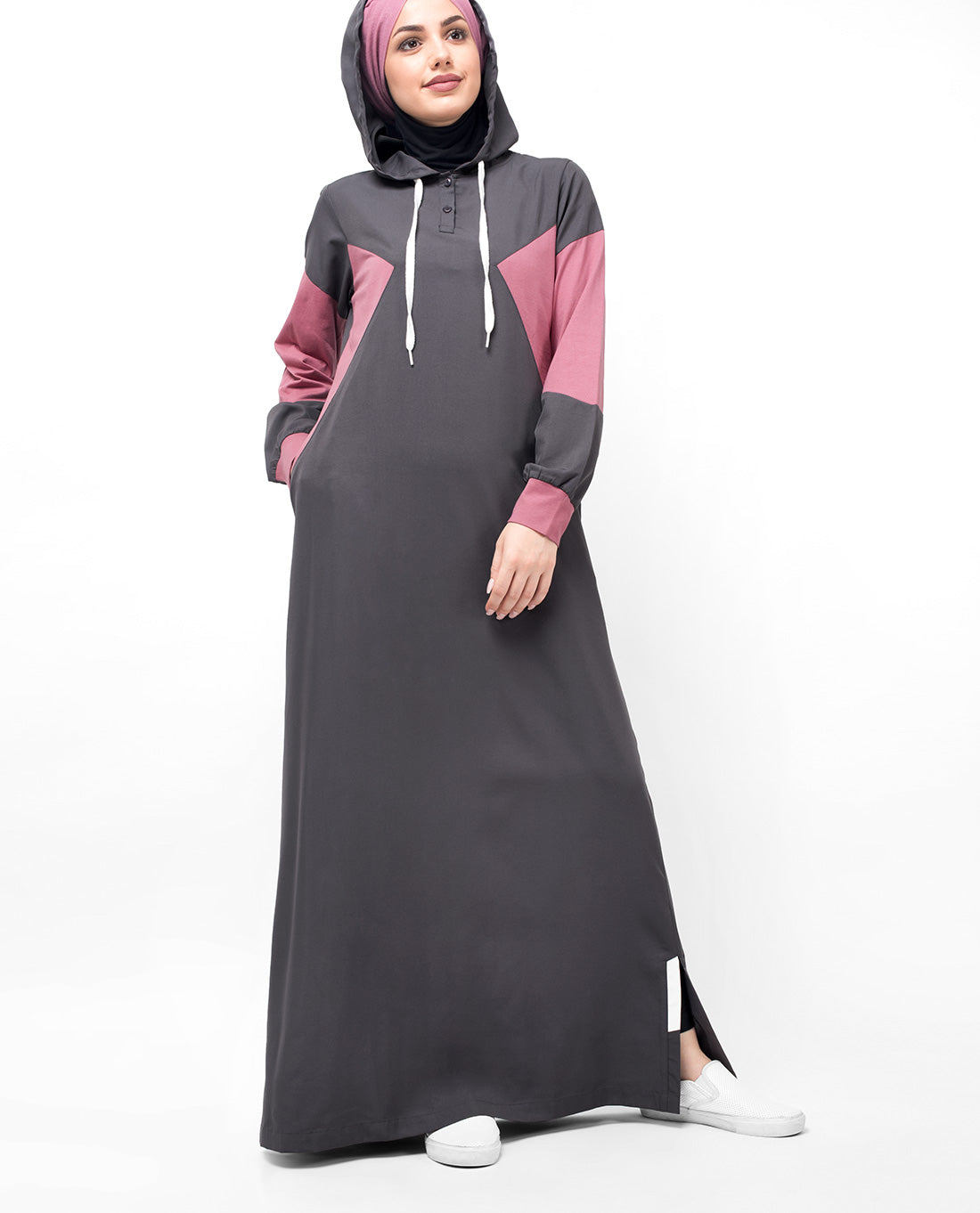 Grey & Pink Classic Route Hooded Abaya