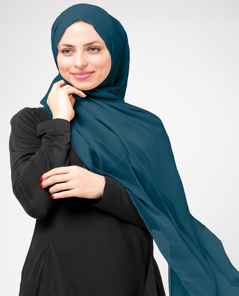 Ink Blue Poly Chiffon Scarf