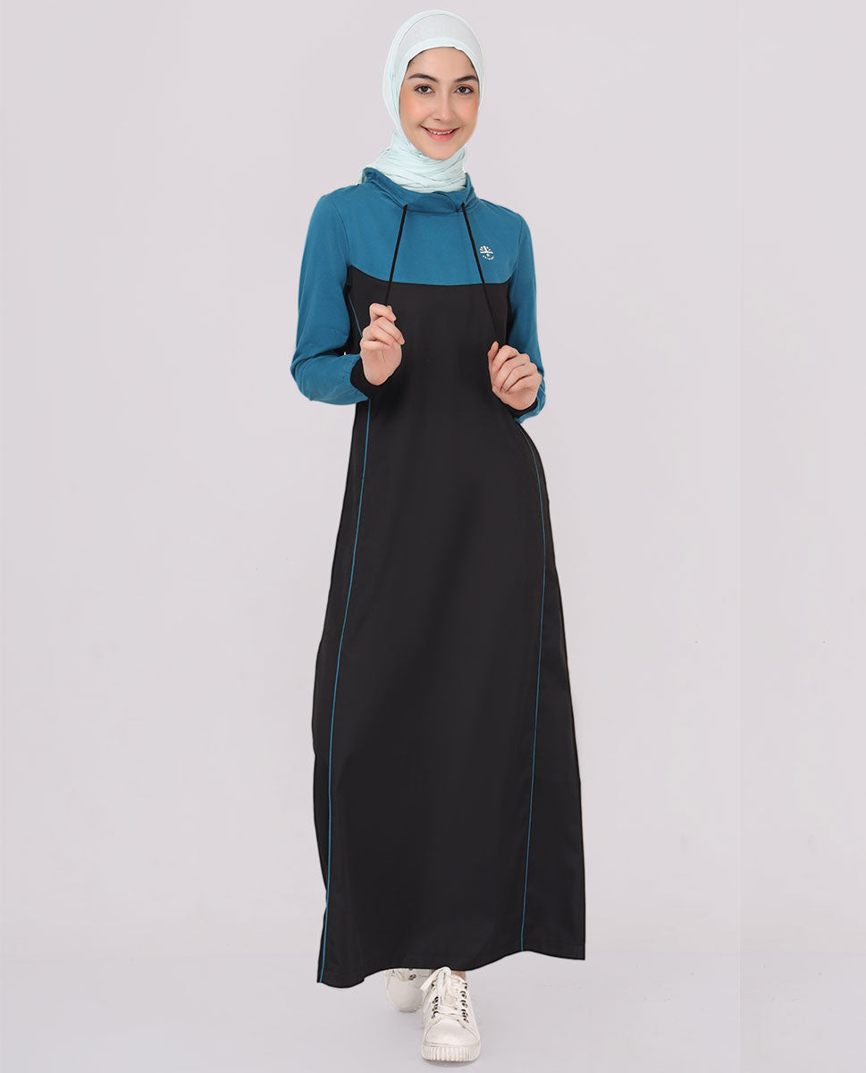 Black & Teal Drawstring Jilbab