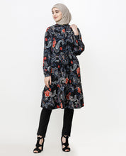 Black Paisley Balloon Sleeve Midi Dress