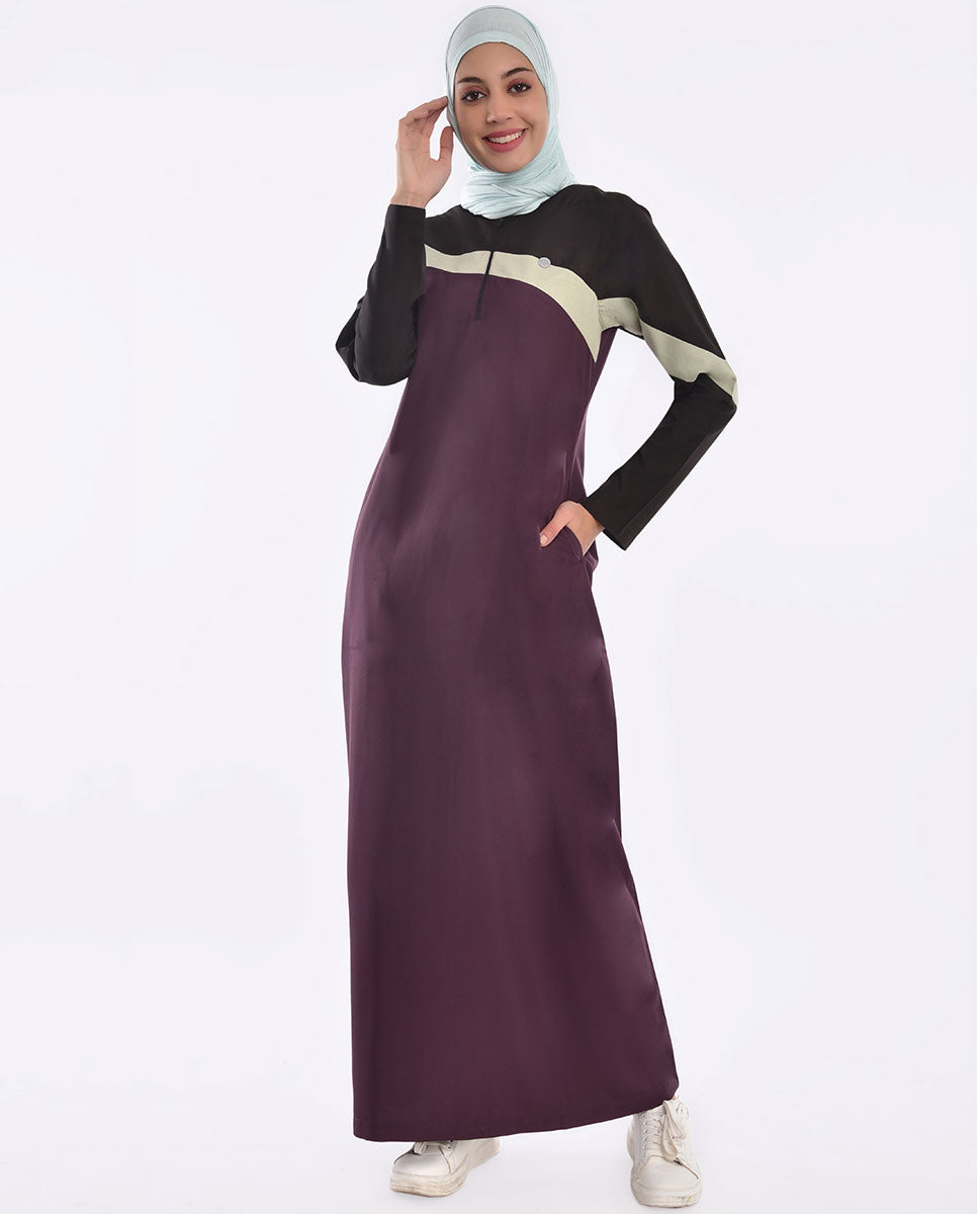 Plum And Black Diagonal Contrast Jilbab