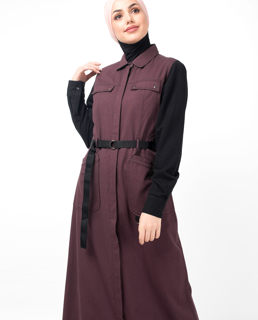 Plum Contrast Sleeve Winter Jilbab