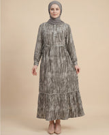 Green Brushstroke Poly Chiffon Maxi Dress