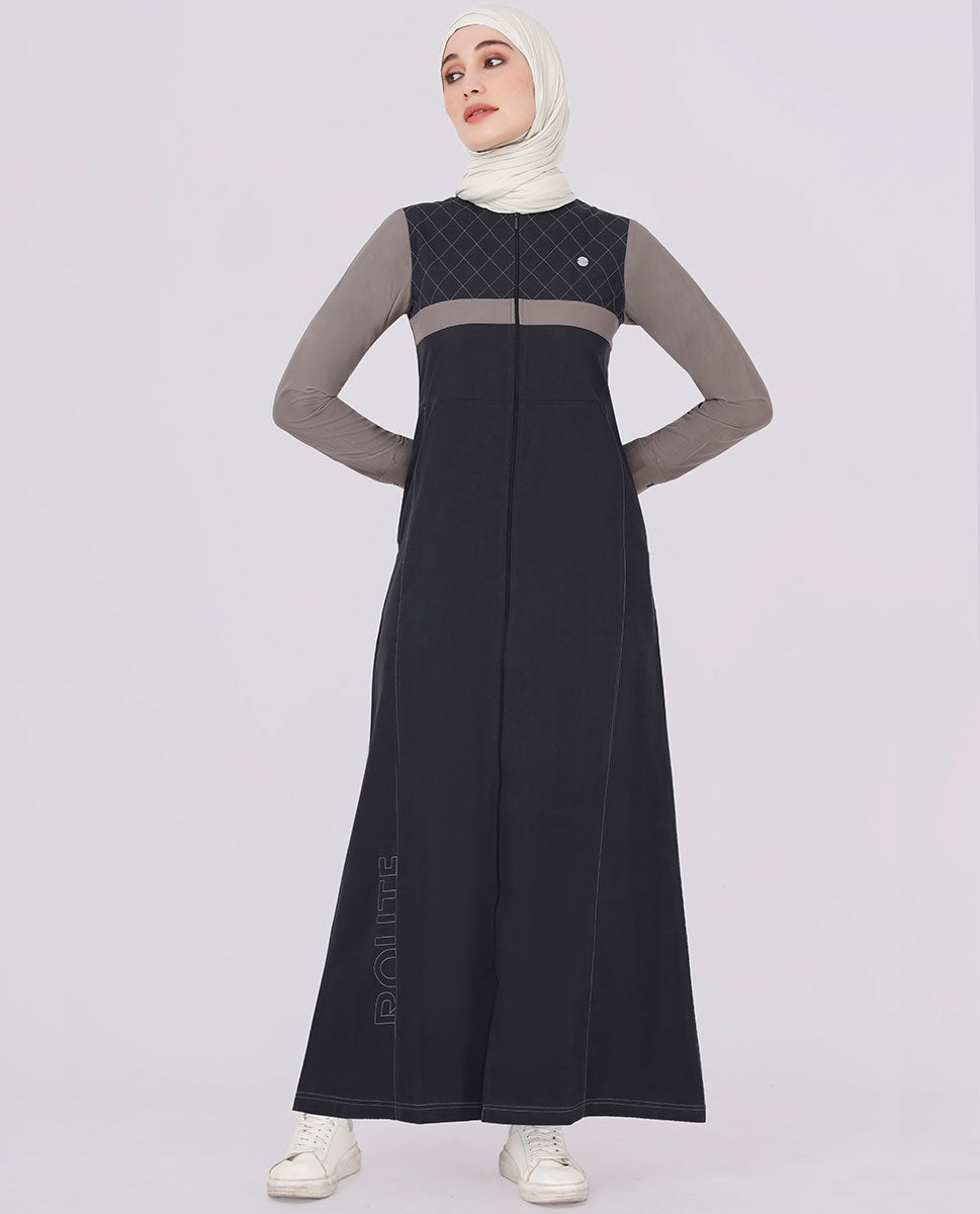 Midnight Black And Grey Contrast Jilbab