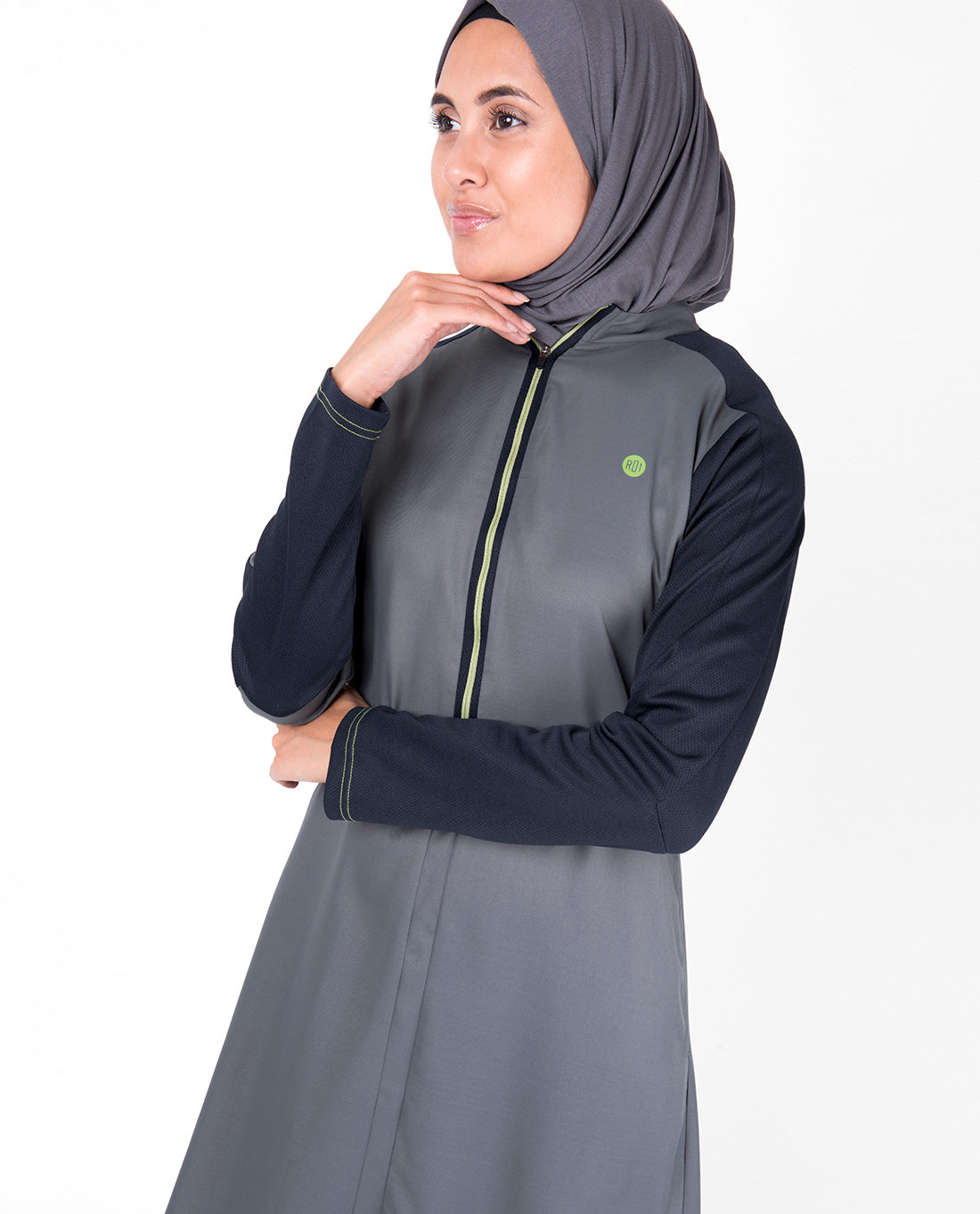 Grey and Navy Raised Neck Zipper Jilbab