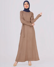 Khaki Brown Belted Rayon Abaya