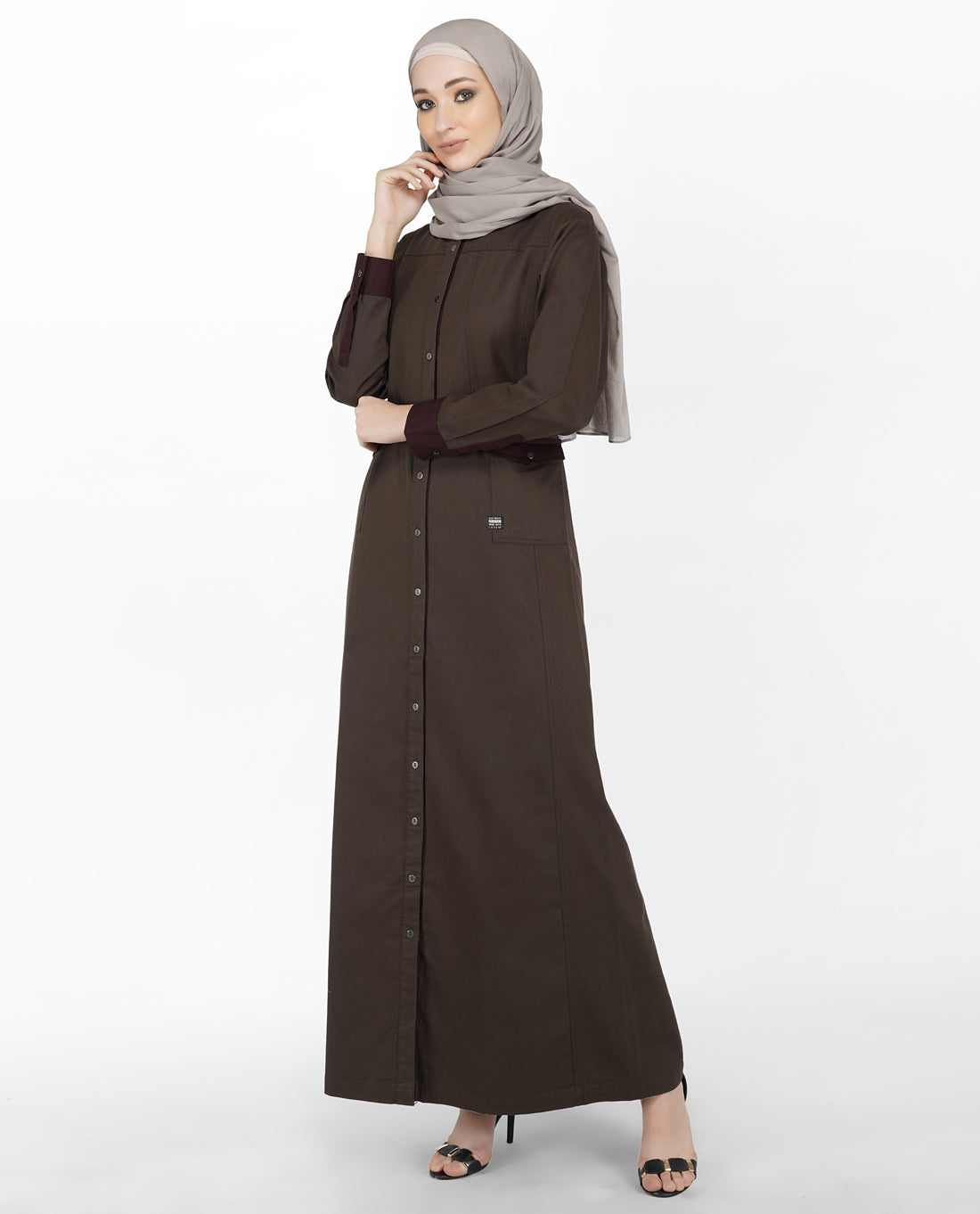 Brown & Maroon Full Front Open Jilbab