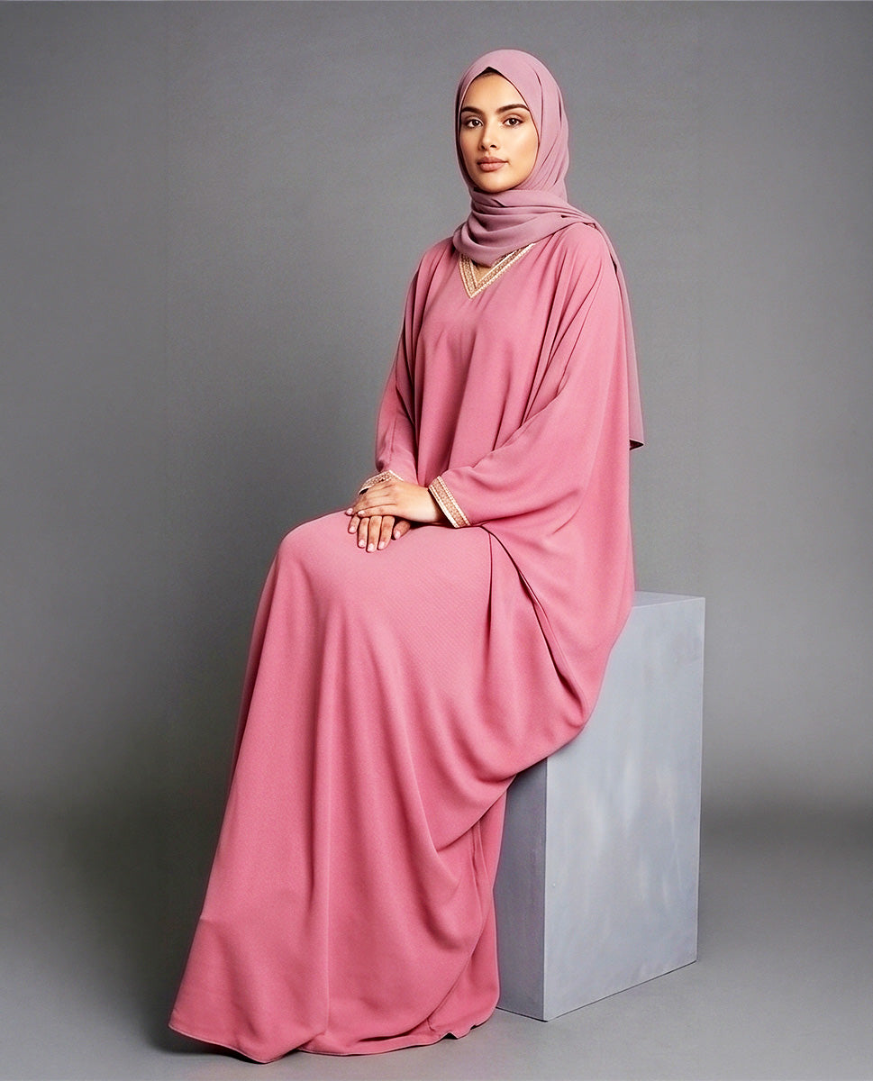 Peach Nida Satin Kaftan Abaya