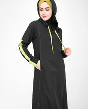 Black & Lime Hooded Jilbab- 1WJBSRRZ0321