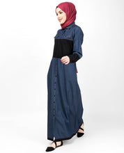 Blue & Black Full Front Open Denim Abaya