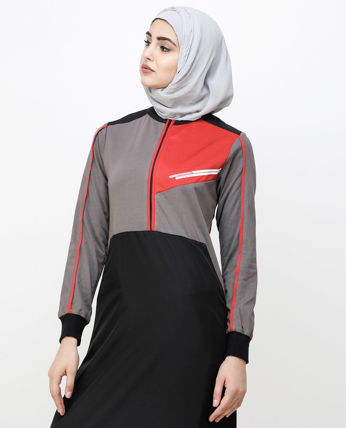 Black And Grey Kangaroo Pocket Jilbab