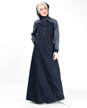 Blue Denim Hoodie Printed Abaya