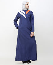 Navy Blue Jilbab With Chevron Contrast Stripes