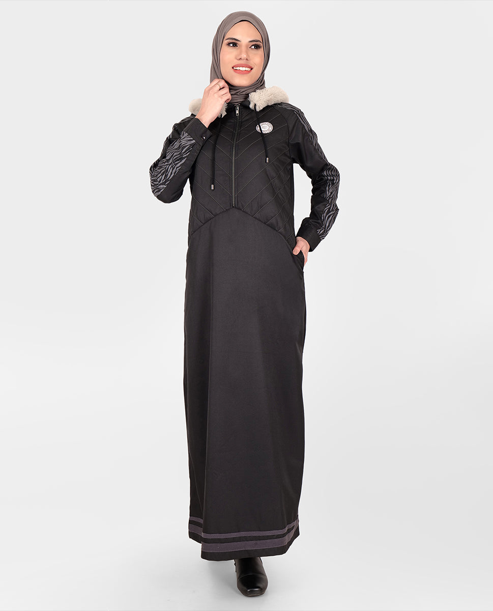 Black & Bold Hooded Winter Jilbab