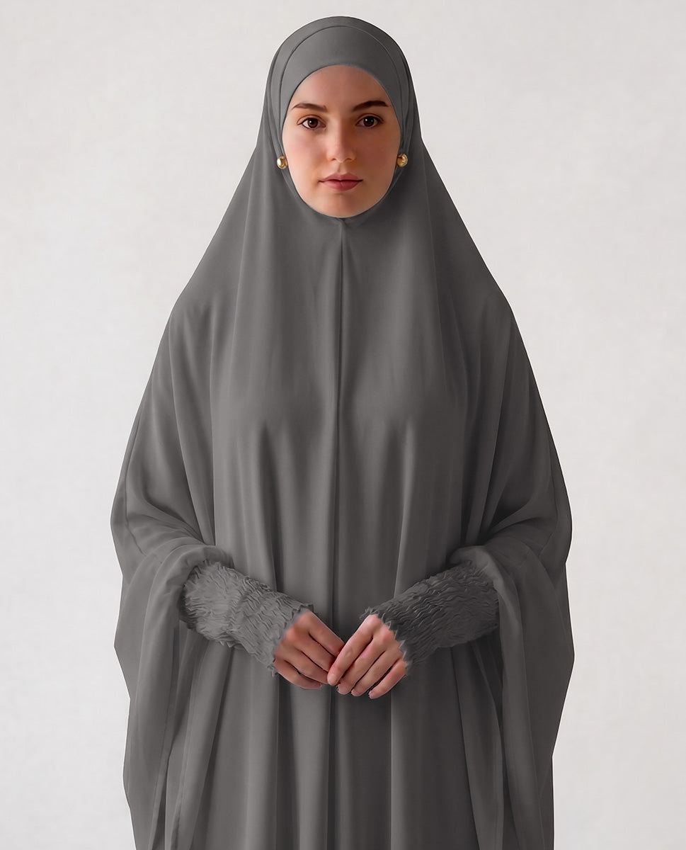 Grey Premium Nylon Lycra Prayer Khimar