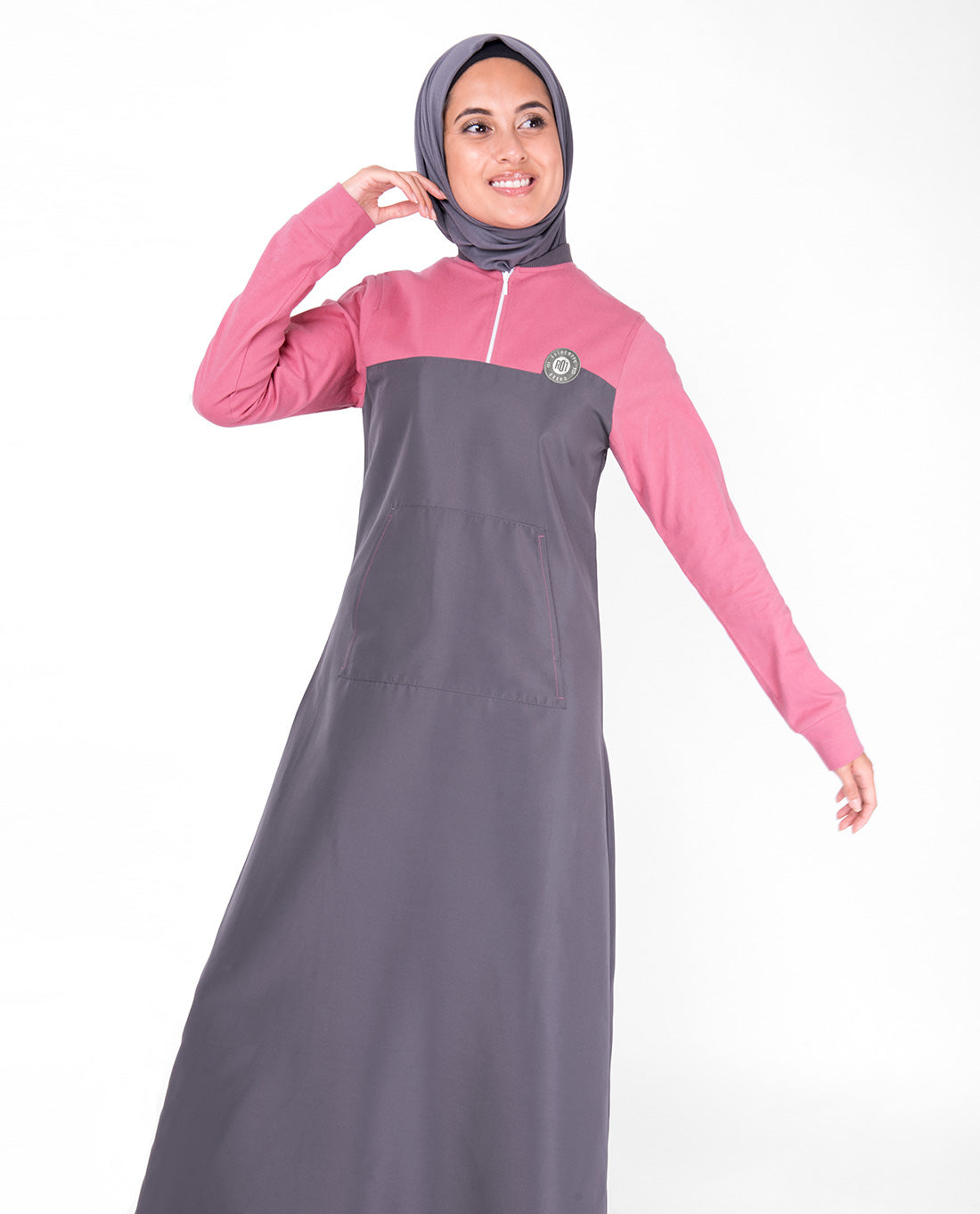 Pink And Warm Grey Kangaroo Pocket Jilbab