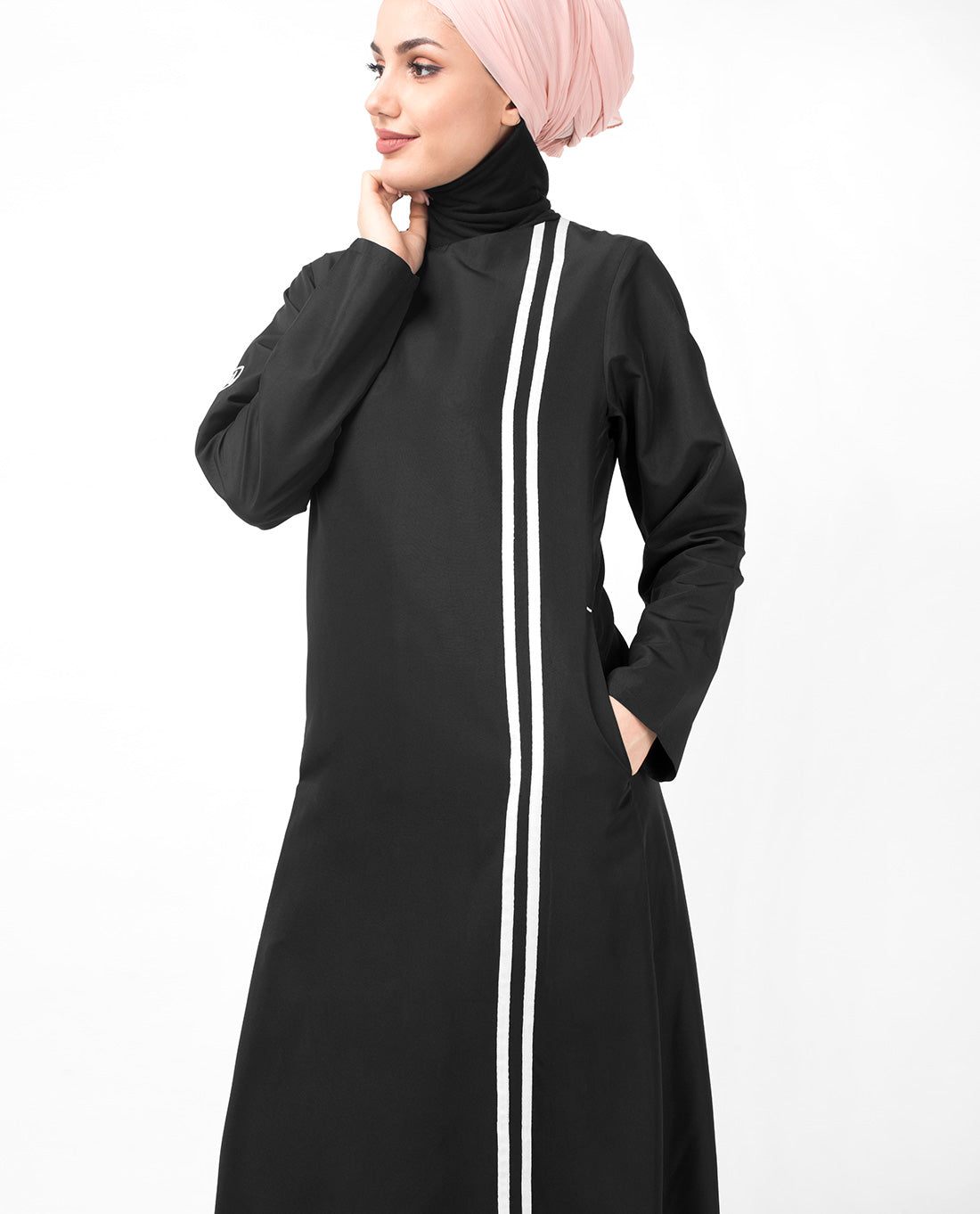 Double Contrast Stripe Black Jilbab