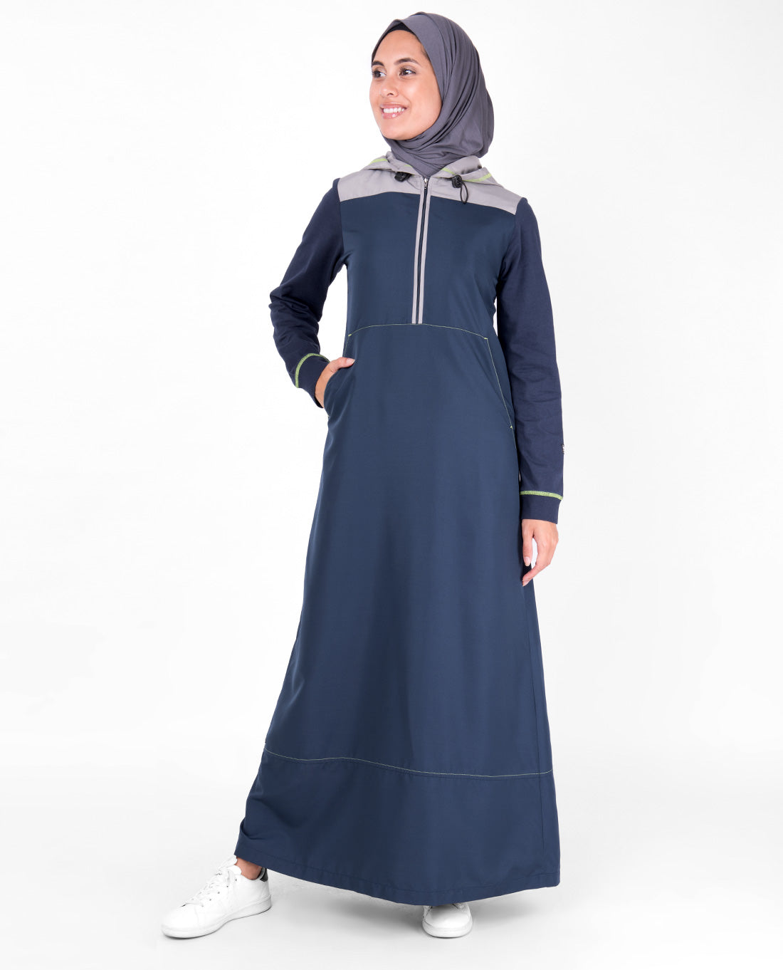 Deep Blue Hooded Kangaroo Pocket Jilbab