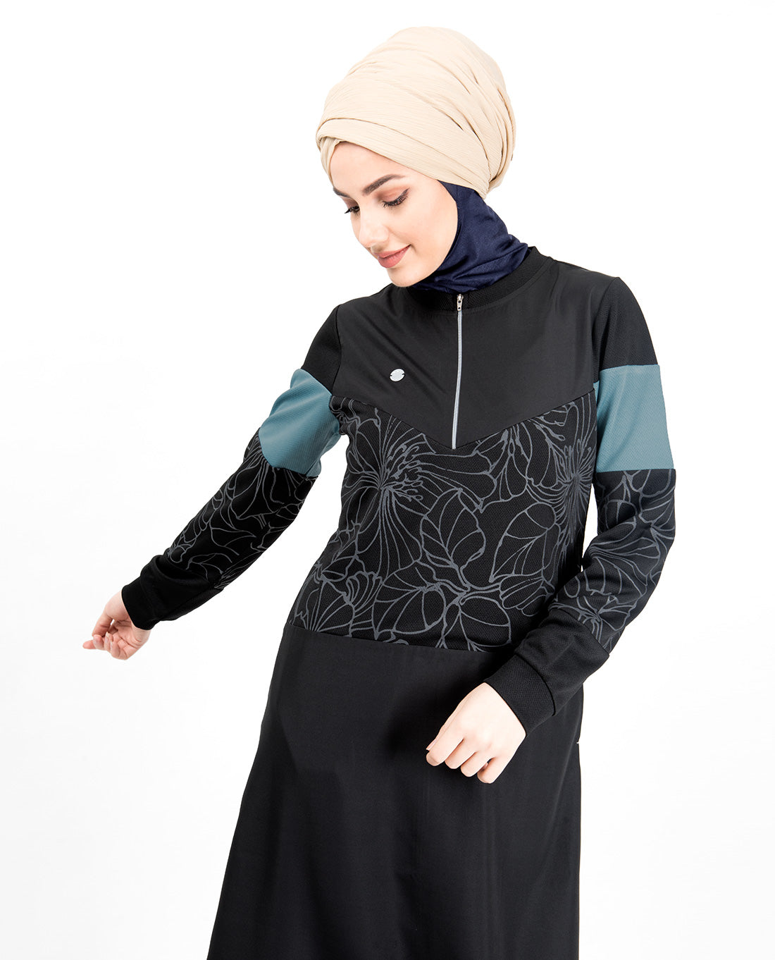 Front Zip Botanical Print Jilbab