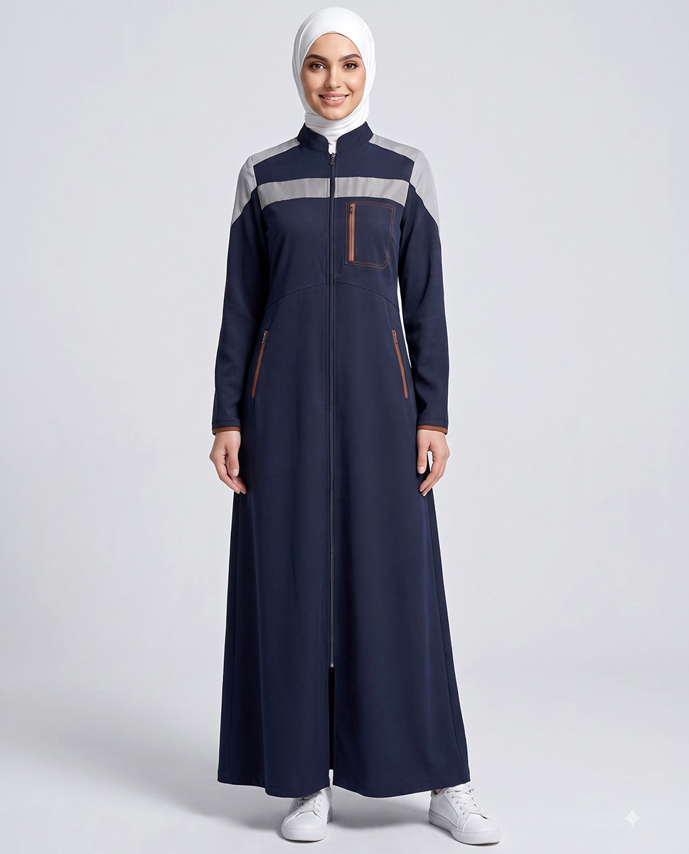 Navy Grey Sporty Contrast Jilbab
