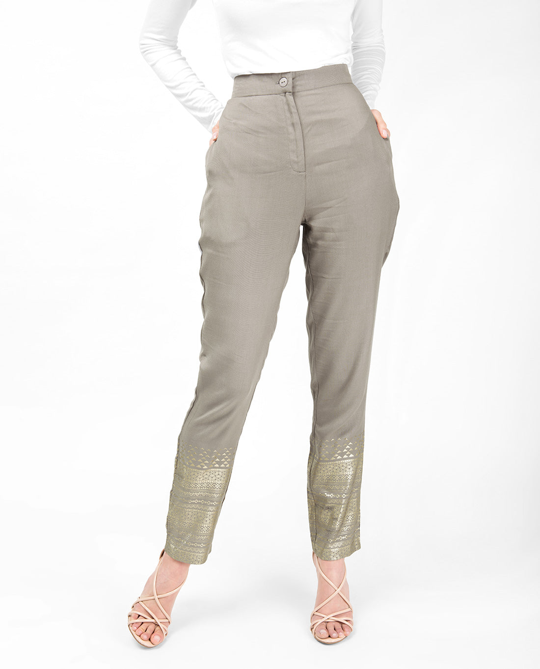 Gold Print Beige Trouser