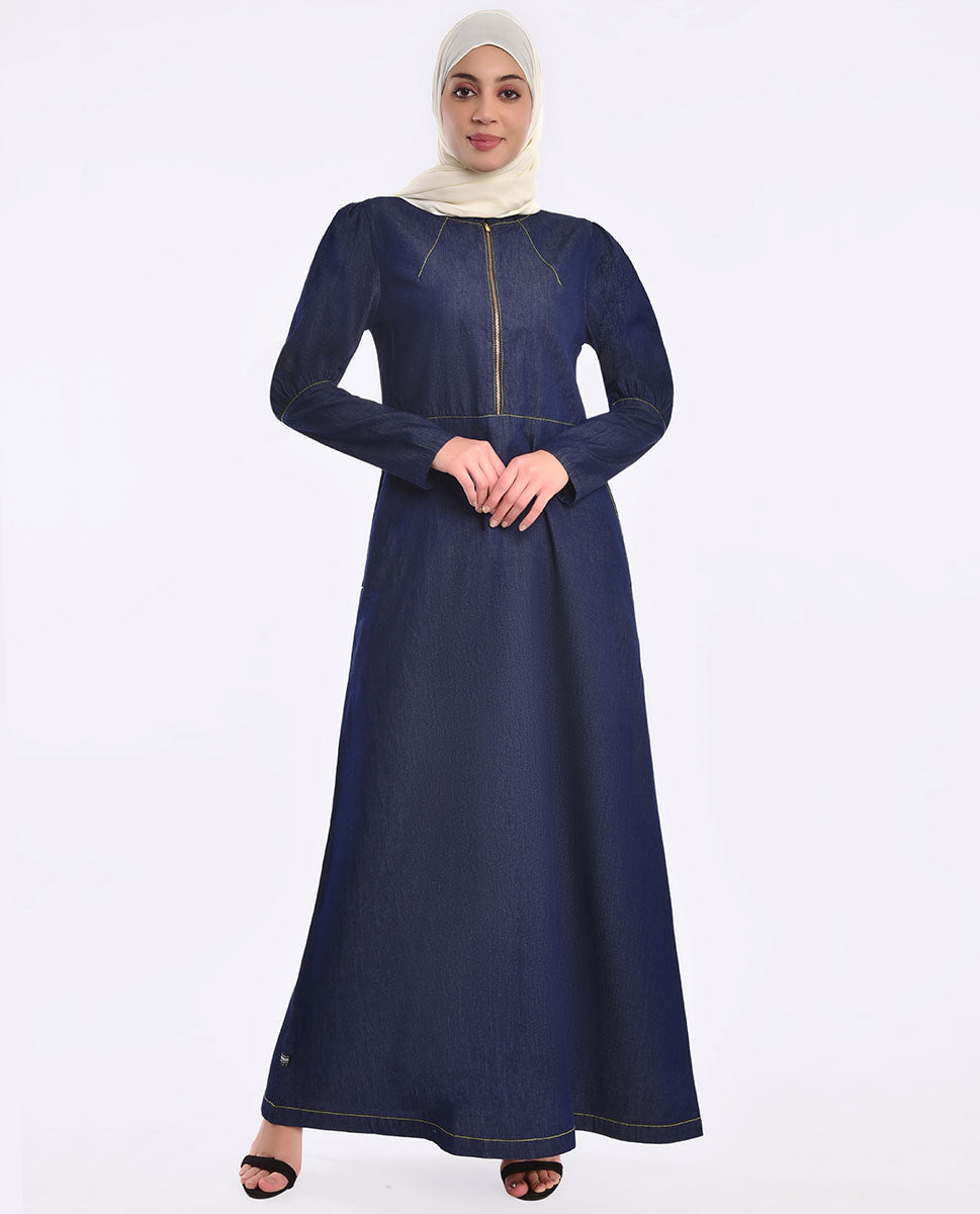 Fine Denim Frilled Neck Jilbab