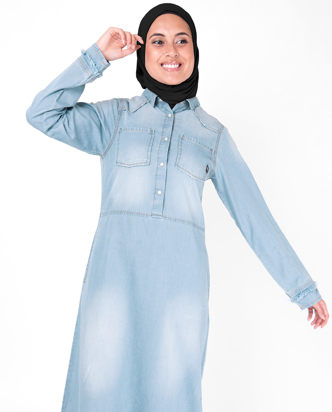 Sun Faded Bleach Blue Denim Abaya