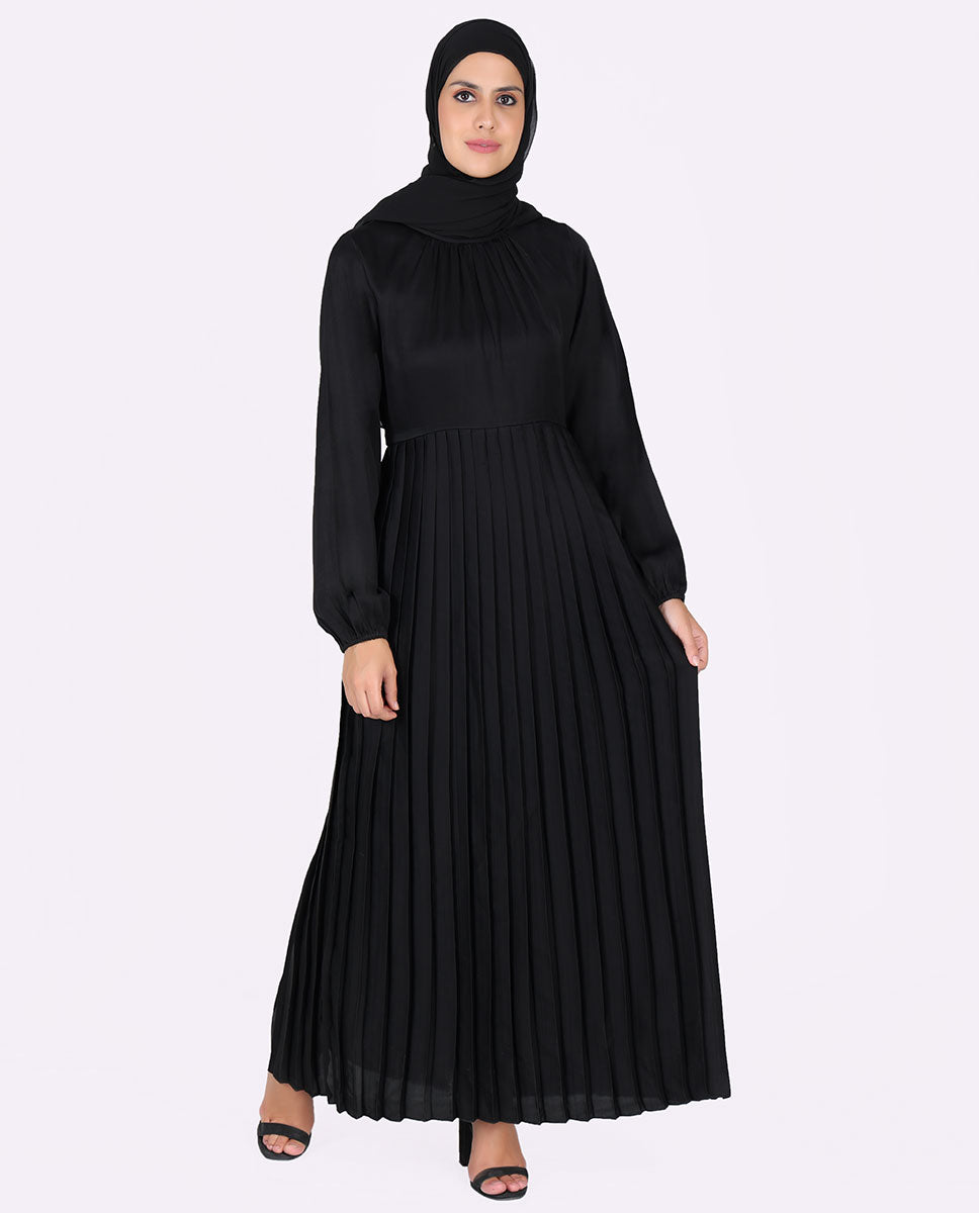 Ebony Satin Pleated Abaya