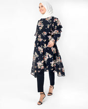 Navy Floral Handkerchief Boat Neck Midi Dress