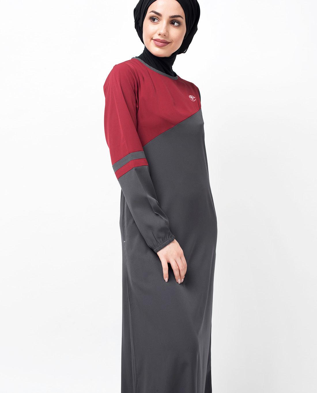 Grey & Red Colour Block Jilbab