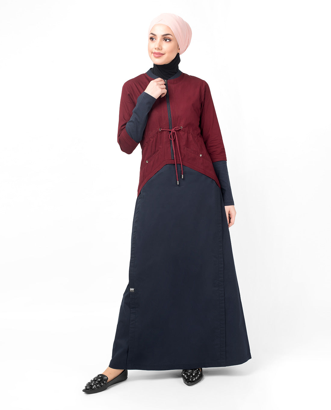 Maroon Curved Hem Jilbab