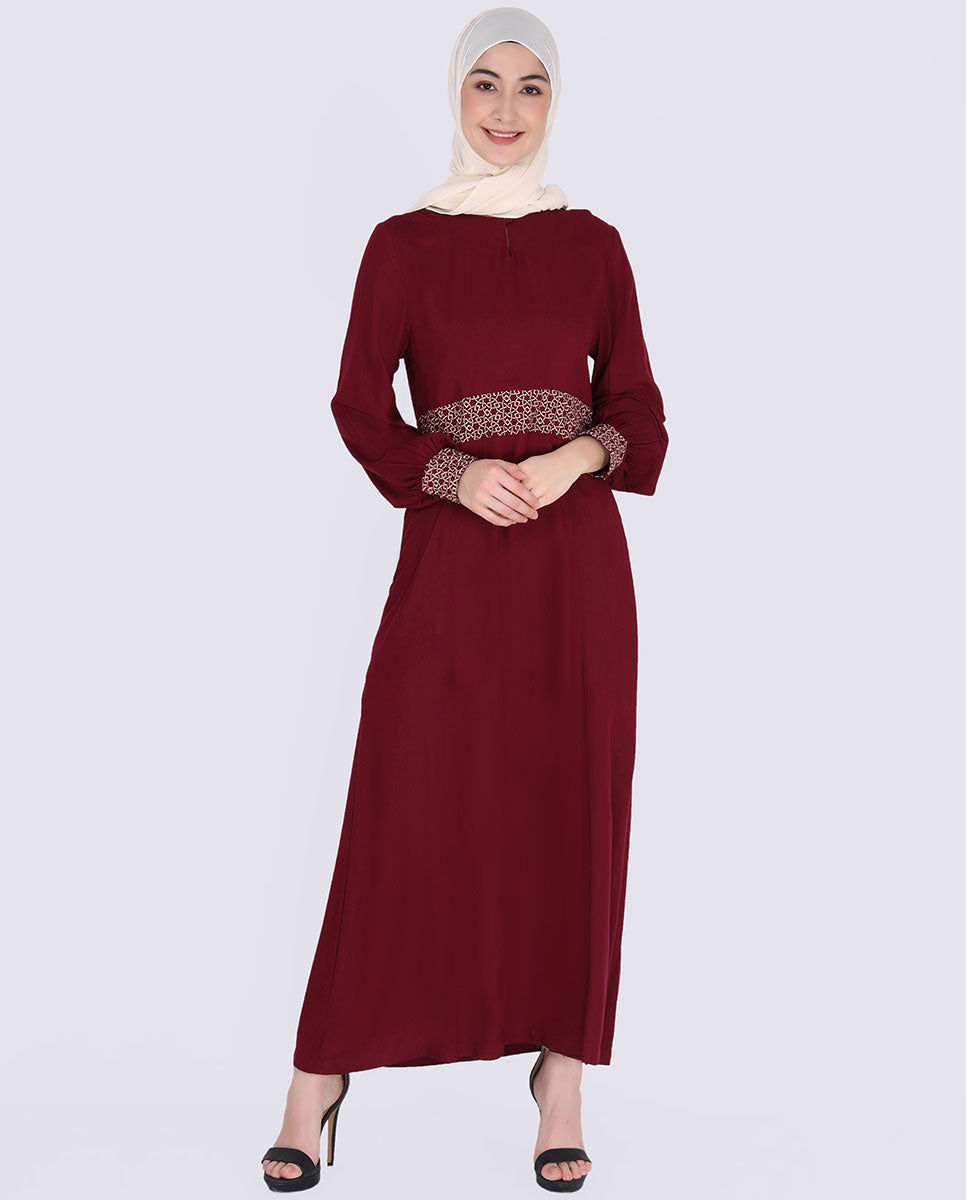 Ruby Red Embroidered Abaya