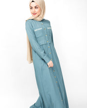 Smoke Blue Full Front Open Layered Abaya