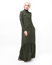 Olive Pleated Tier Abaya