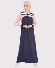 Navy Blue and Rose Pink Zip Opening Jilbab