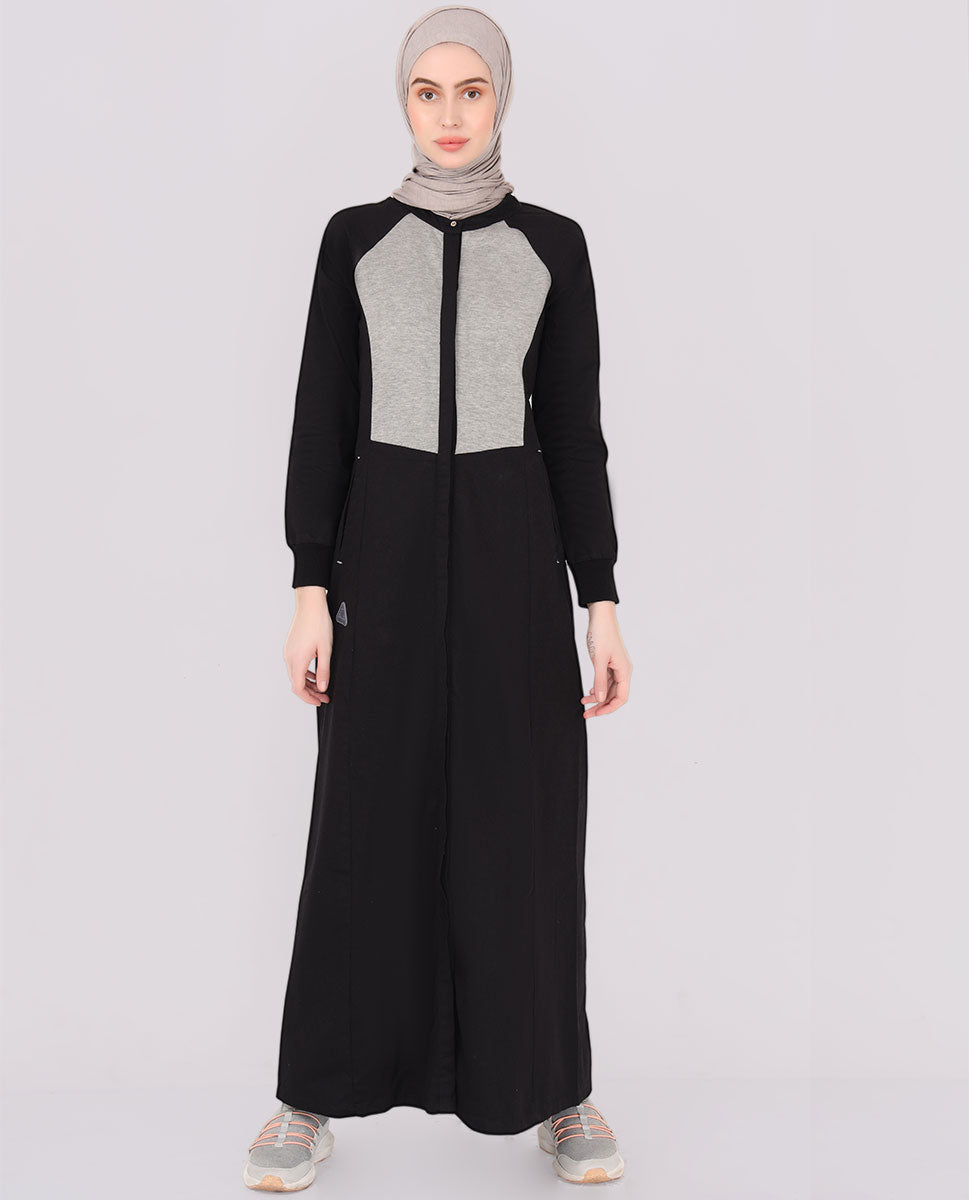 Black Winter Full Front Open Jilbab