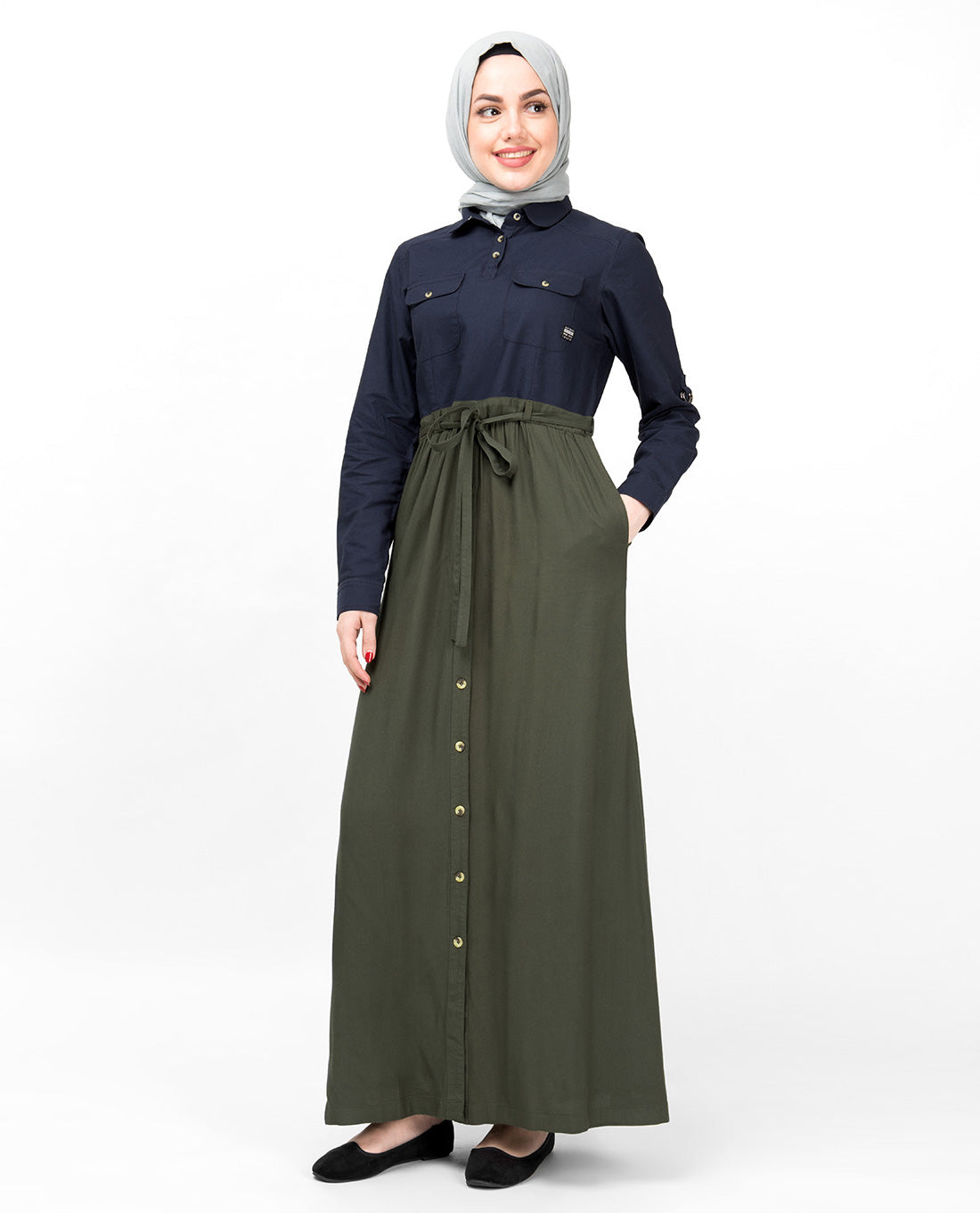 Flared Contrast Skirt Look Abaya