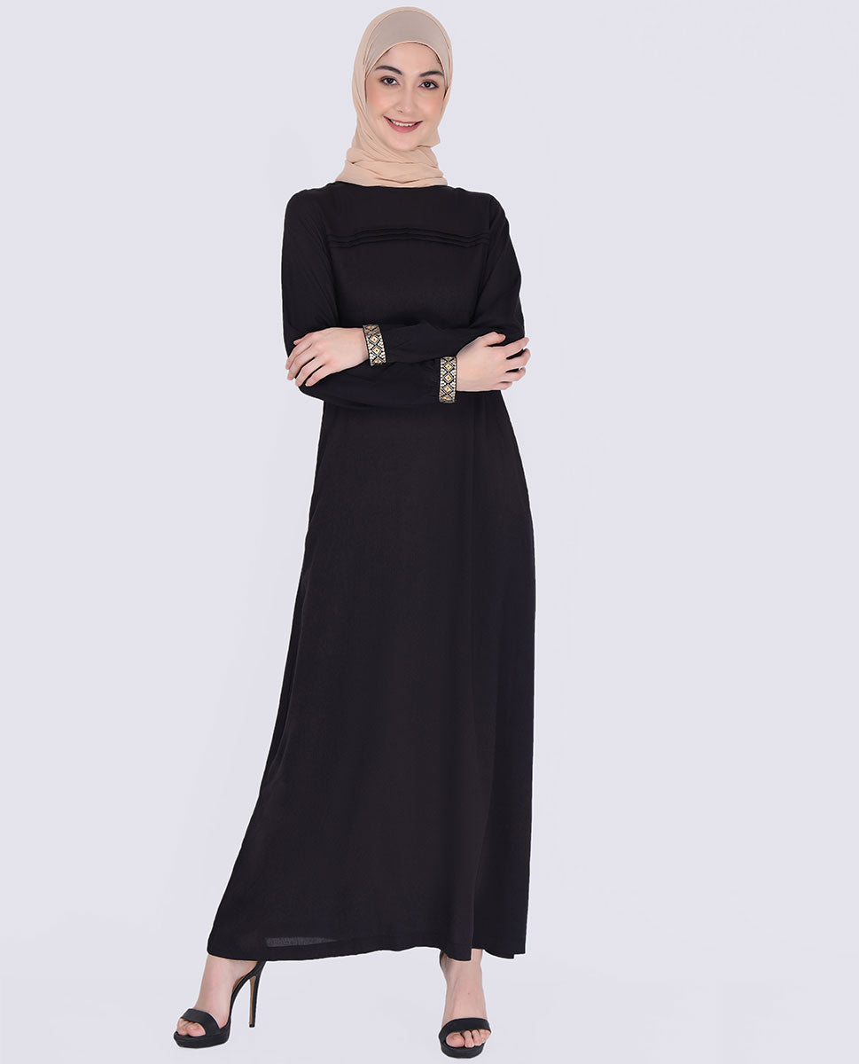 Midnight Black Embroidered Abaya