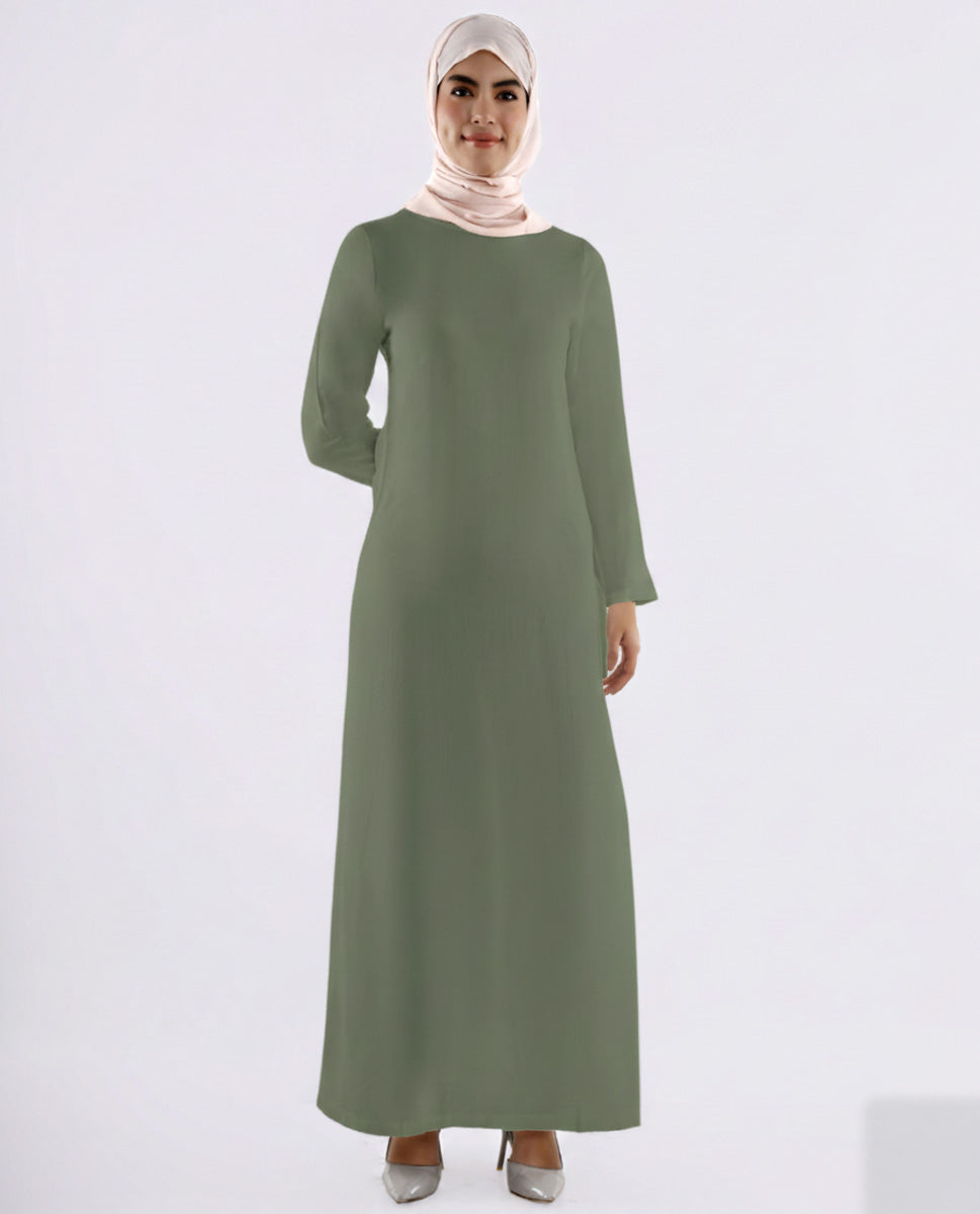 Rayon Full Sleeve Slip Dress - Nutria Green