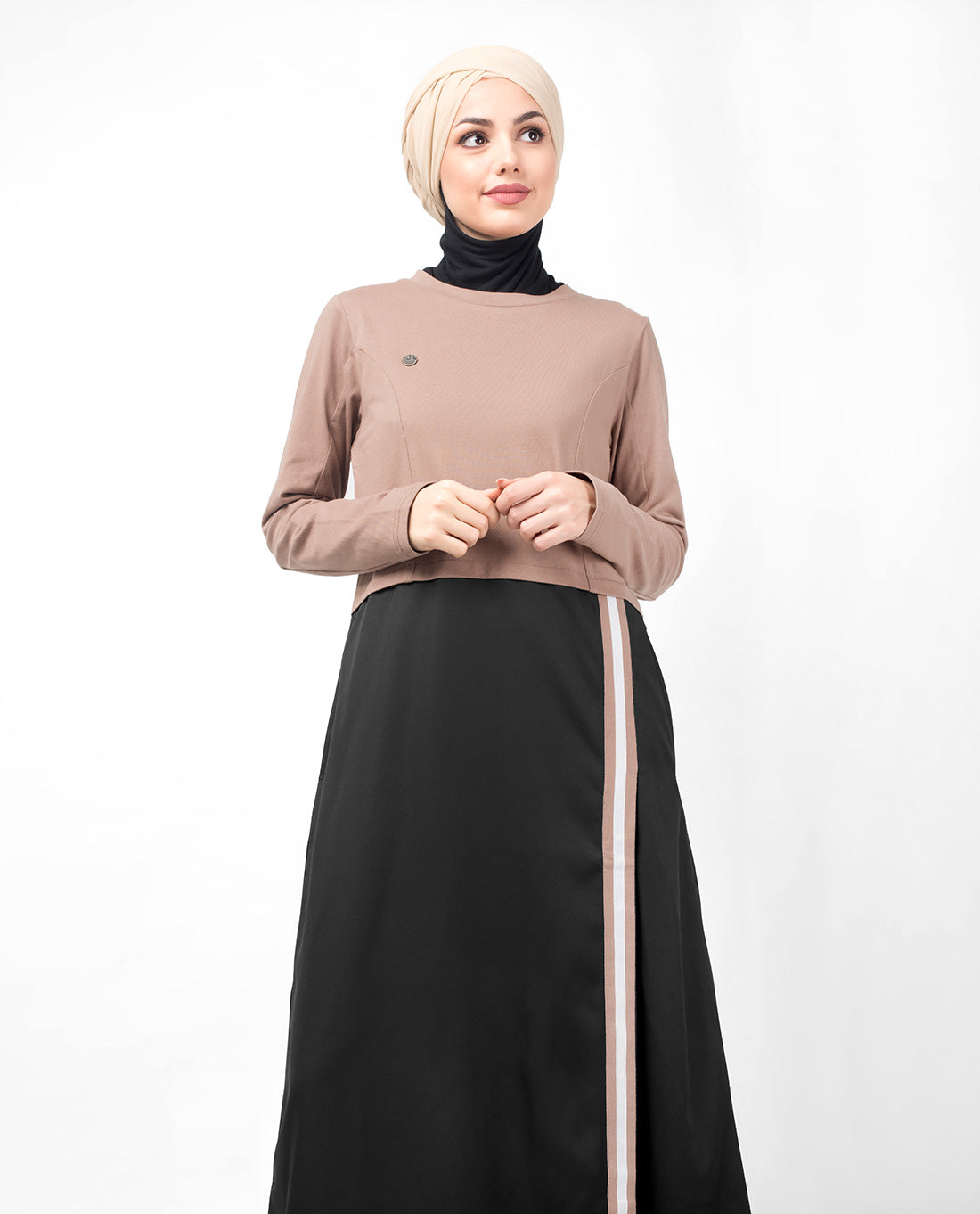 Black & Brown Contrast Stripe Jilbab