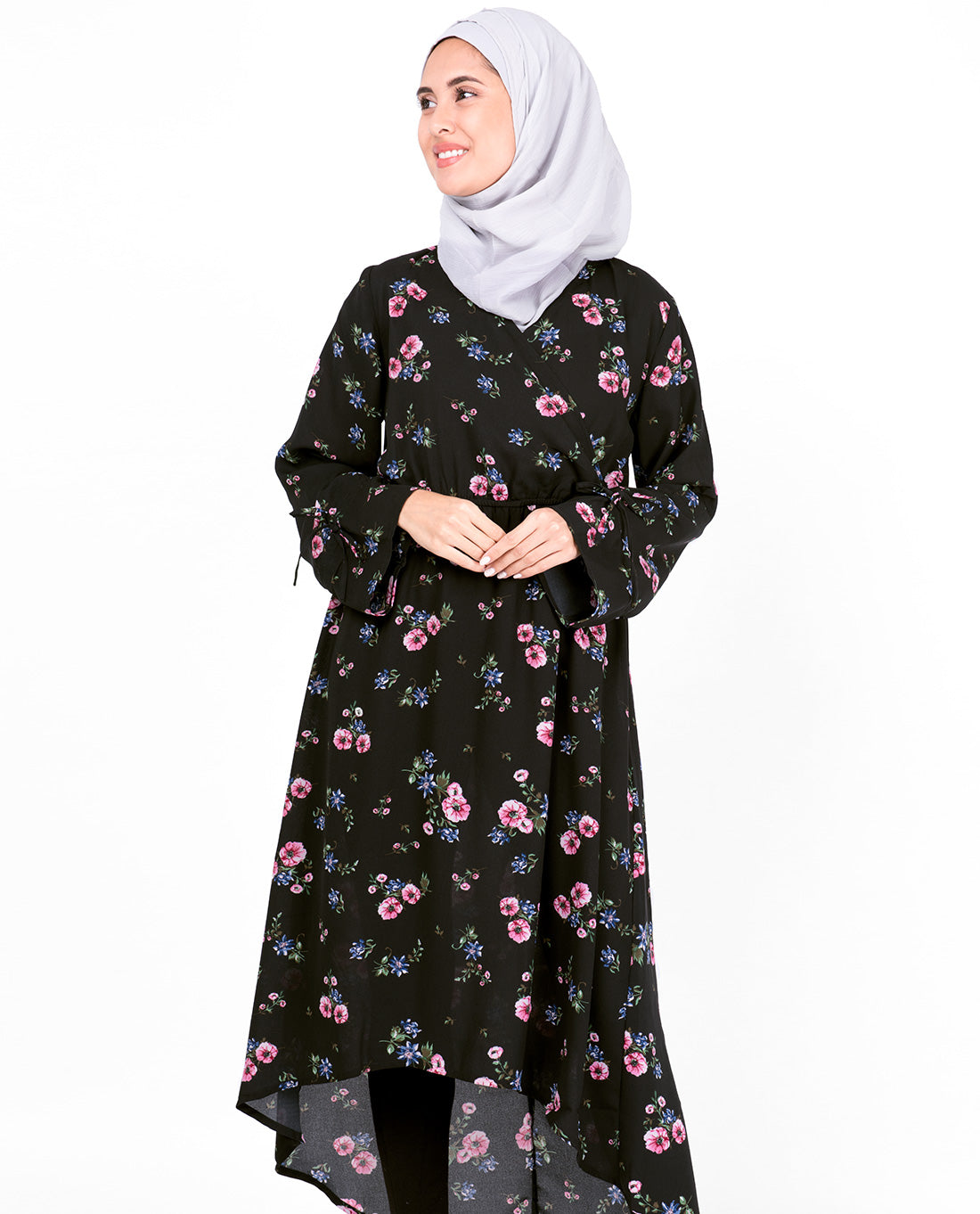 Haider Moss Black Floral High Low