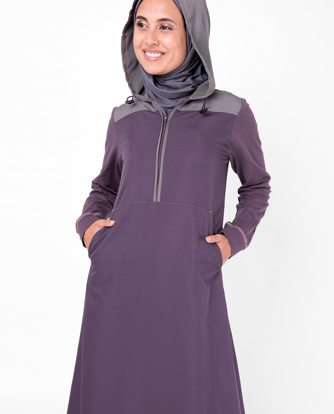 Purple Hooded Kangaroo Pocket Jilbab