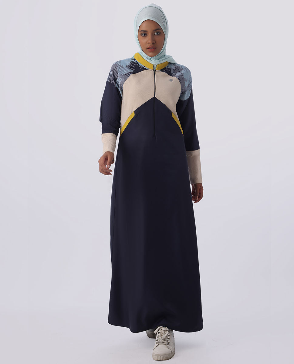 Navy Base Ball Collar Geometrical Print Jilbab