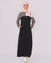 Grey And Pink Contrast Classic Black Jilbab