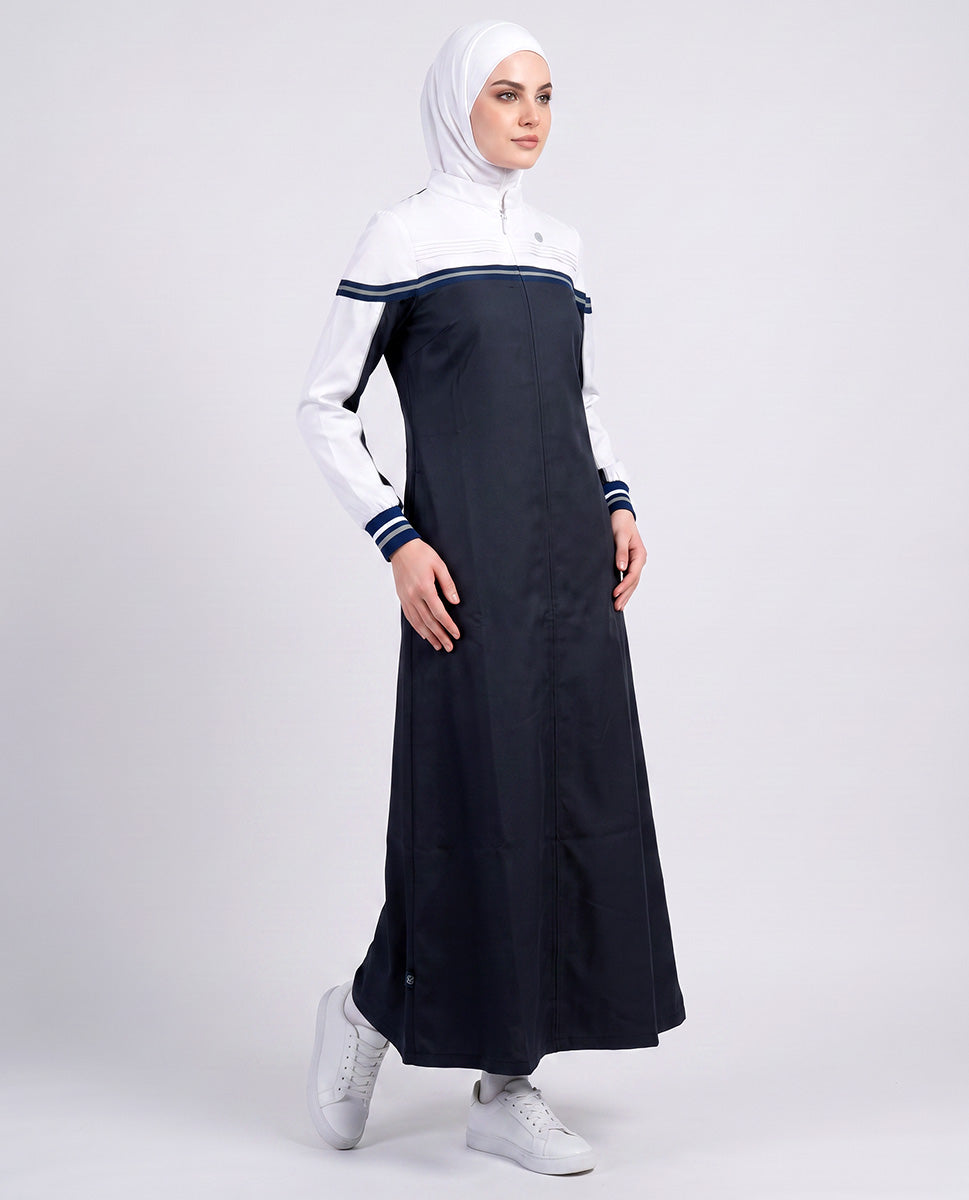 Classic Contrast Jilbab - Navy & White