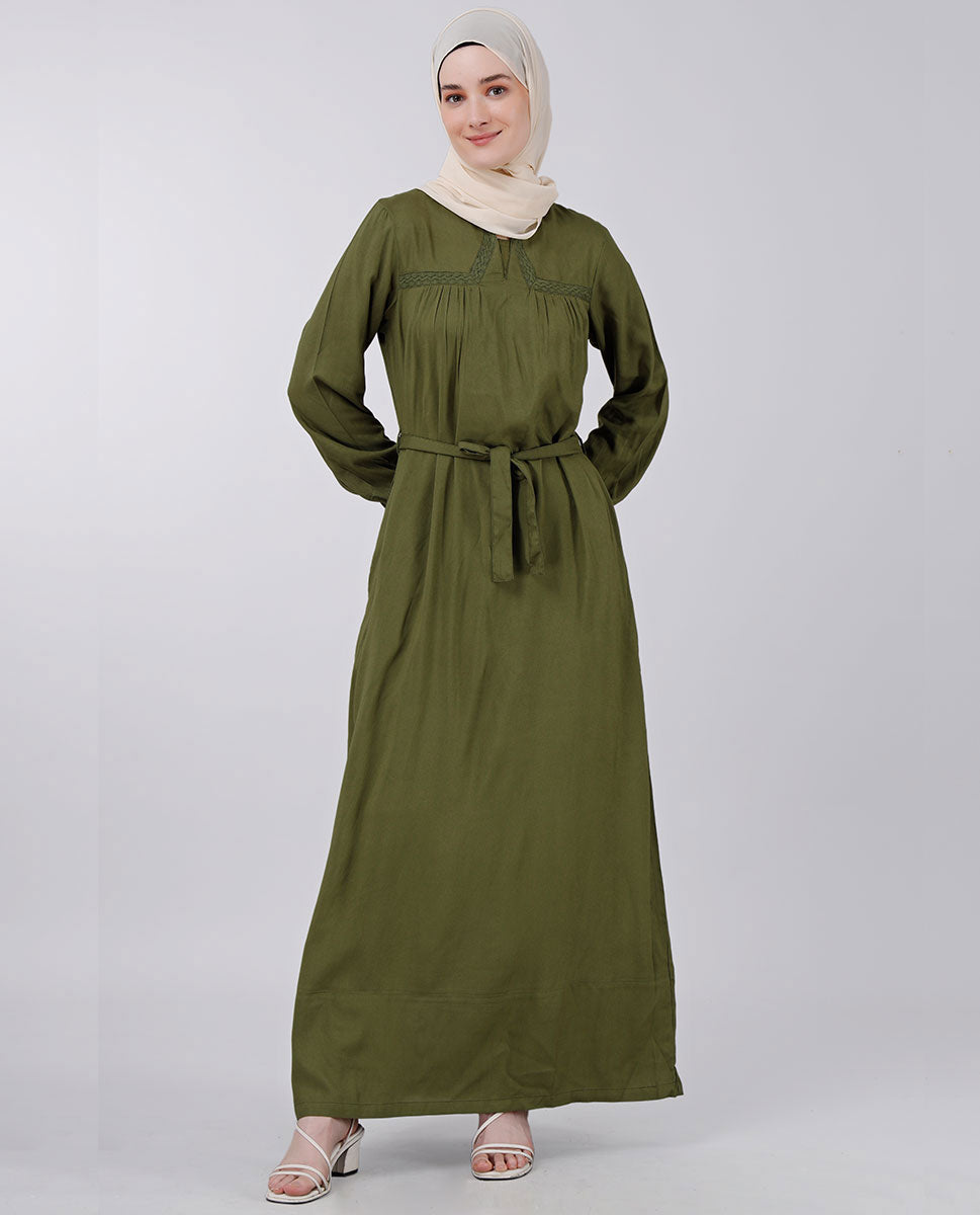 Moss Green Belted Abaya