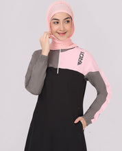 Grey And Pink Contrast Classic Black Jilbab