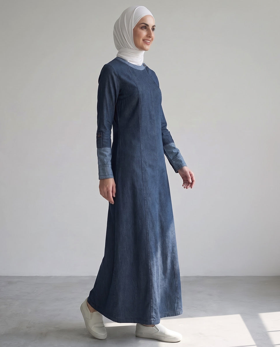 Fine Denim Band Collar Jilbab