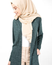 Green Slub Full Front Open Outerwear