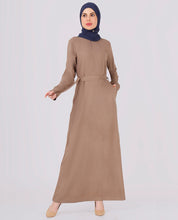 Khaki Brown Belted Rayon Abaya